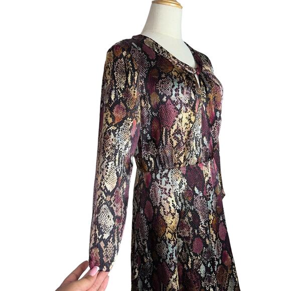 Rebecca Taylor Watercolor Snake Skin Hammered Silk Midi Career Dress Size 4 - Picture 4 of 10